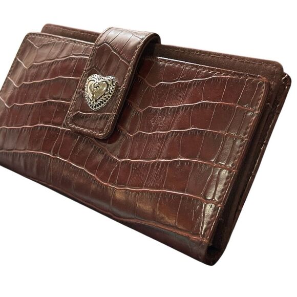 Hato Hasi Vintage Croc Embossed Faux Leather Brownish Red Women’s Wallet - Picture 6 of 12